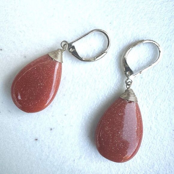 Orange teardrop earrings - Picture 2 of 6